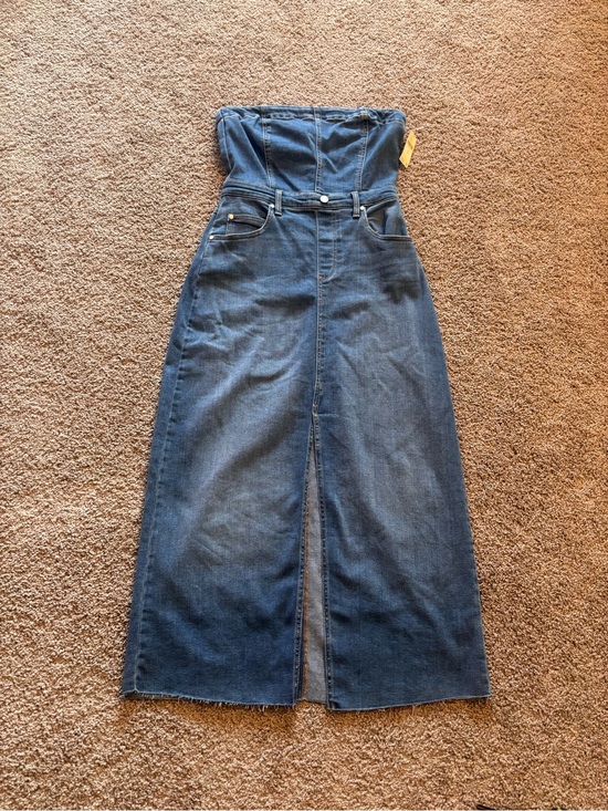 Pilcro Dresses & Skirts - Pilcro Strapless Dark Blue Denim Dress with Front Slit